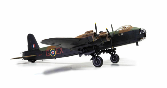 Port side view of the 1/72 scale diecast model Short Stirling Mk.III of s/n LJ542, named "The Gremlin Teaser", No. 199 Squadron (radar countermeasures), Royal Air Force, 1944 - Corgi AA39504