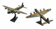 Image of model on display stand, 1/72 scale diecast model Short Stirling Mk.III of s/n LJ542, named "The Gremlin Teaser", No. 199 Squadron (radar countermeasures), Royal Air Force, 1944 - Corgi AA39504
