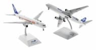 Image of model on display stand, view of the 1/200 scale diecast model B767-300ER, registration JA604A, in All Nippon Airlines's Star Wars "R2-D2" (port side) and "BB-8" (starboard side) livery - JC Wings EW2763005