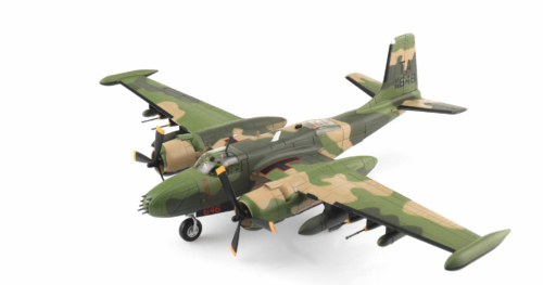 Front port side view of the 1/72 scale diecast model Douglas B-26K (A-26A) Counter Invader s/n AF64-651. Of the 609th Special Operations Squadron, 56th Special Operations Wing, United States Air Force. Stationed at Nakhon Phanom Royal Thai Air Force Base, Thailand, in 1969 during the Vietnam War - Hobby Master HA3225