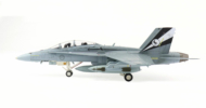 Port side view of the 1/72 scale diecast model McDonnell Douglas F/A-18B Hornet serial number A21-117 of No. 75 Sqn, RAAF. With "Final Flight" tail scheme, November 2021 - Hobby Master HA3570