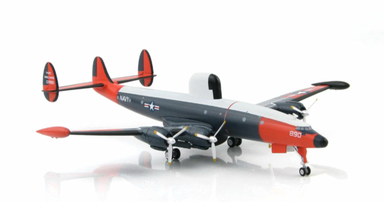 Front starboard side view of the 1/200 scale diecast model Lockheed EC-121K (WV-2) Warning Star serial 137890, US Navy, assigned to the Pacific Missile Range, Naval Air Station Point Magu, California, during 1962 - Hobby Master HL9013