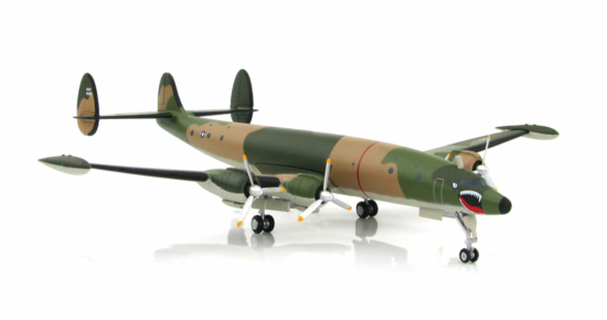 Front starboard side view of the 1-200 scale diecast model Lockheed EC-121R "BatCat" S/N 145925. Of the 553rd reconnaissance Squadron, 553rd Reconnaissance Wing, United States Air Force, December 1970 - Hobby Master HL9018