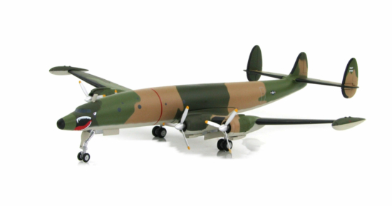 Front port side view of the 1-200 scale diecast model Lockheed EC-121R "BatCat" S/N 145925. Of the 553rd reconnaissance Squadron, 553rd Reconnaissance Wing, United States Air Force, December 1970 - Hobby Master HL9018