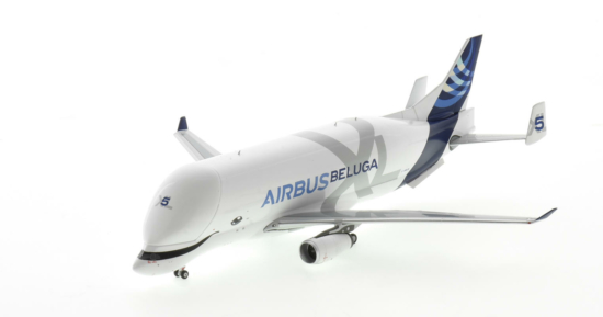Front port side view of the 1/400 scale diecast model of the A330-743L BelugaXL registration F-GXLN (the fifth airframe built) in Airbus house colours - NG Models NG60007