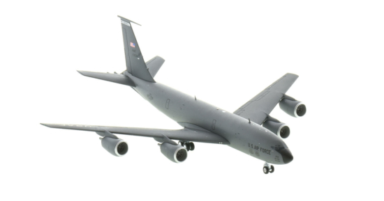 Front starboard side view of the 1/200 scale diecast model Boeing KC-135RT Stratotanker s/n 62-3534, 22nd Air Refueling Wing, Air Mobility Command and the 931st Air Refueling Wing, Air Force Reserve Command, USAF - Gemini Jets G2AFO1092116