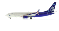 Port side view of the 1/200 scale diecast model Boeing 737-800 NG, registration N570AS, in Alaska Airline's “Honoring Those Who Serve" livery - Gemini Jets G2ASA1138