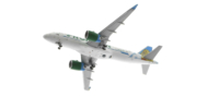 Underside view of the 1/400 scale diecast model of the Airbus A320-200neo registration XA-VSH, named "Poppy the Prairie Dog" in Frontier Airlines livery - Gemini Jets GJVOI2132
