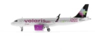Port side view of the 1/400 scale diecast model of the Airbus A320-200neo registration XA-VSH in Volaris livery - Gemini Jets GJVOI2132