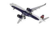Underside view of the 1/400 scale diecast model Airbus A321-200neo, registration N501DA, in Delta Air Lines livery - Gemini Jets GJDAL2164