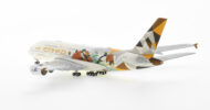 Rear view of the 1/400 scale diecast model of the Airbus A380-800, registration A6-APG in Etihad Airways "Choose South Korea" livery - JC4ETD279 / XX4279