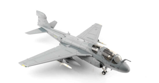 Front starboard side view of the 1/72 scale diecast model Northrop Grumman EA-6B Prowler, named "Eve of Destruction" of VAQ-141 "Shadowhawks", US Navy, Operation Desert Storm 1991 - HA5011