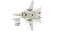 Underside view of the 1/72 scale diecast model Grumman F-14A Tomcat named "Queen of Aces", BuNo 162689 tail code AJ/101 of Fighter Squadron 41 "Black Aces", US Navy, "Operation Desert Storm" 1991 - HA5230
