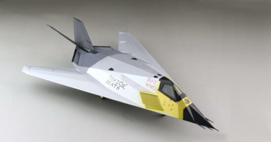 Front starboard side view of the 1/72 scale diecast model Lockheed F-117A Nighthawk, serial number 80-10781 "Toxic Death" of the 410th TS, 412th TW, USAF, 1991 - HA5810