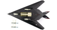 Underside iew of the 1/72 scale diecast model Lockheed F-117A Nighthawk, s/n 84-0828, tail code TR with "40 Years of Owning the Night" tail logo "Dark Knights", USAF, Sentry Savannah exercise, 2022 - HA5811