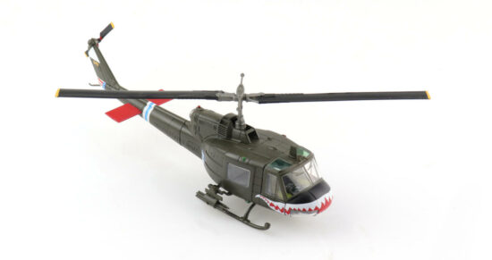 Front starboard side view of the 1/72 scale diecast model Bell UH-1C Iroquois (nickname: Huey) serial number 66-15045, named "Easy Rider" of the 174th Assault Helicopter Company "Sharks", United States Army, Vietnam, 1970 - HH1014