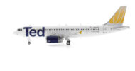 Port side view of the 1/200 scale diecast model of the Airbus A320-200 registration N444UA in Ted livery, a divisional brand of United Airlines - IF320UA0820
