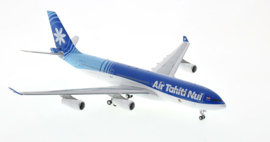 Front starboard side view of the 1/200 scale diecast model of the Airbus A340-200 registration F-OITN, named "Bora Bora" in Air Tahiti Nui livery, circa 2002 - IF342AV0623