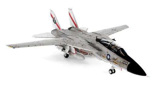 Front starboard side view of the 1/72 scale diecast model Grumman F-14A Tomcat BuNo 160379, tail code AJ/100 of Fighter Squadron 41 "Black Aces", 1978 - JCW-72-F14-012