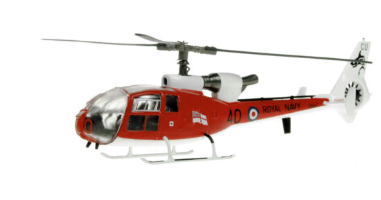 Port side view of the 1/72 scale diecast model Westland Gazelle HT. 2 serial number ZB647 of the "Sharks",Royal Navy Helicopter Display Team 1975-1992 - AV7224008