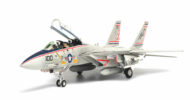 Front port side view with canopy in open position of the 1/72 scale diecast model of the Grumman F-14A Tomcat, tail code NG/100 of VF-211 "Fighting Checkmates", US Navy - CA721417