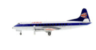 Port side view of the 1/200 scale diecast model Vickers Viscount 800, registration G-AOJD, in British European Airways (BEA) "Speedjack" livery, circa 1970 - HE572095