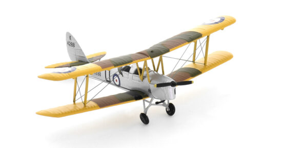 Front starboard side view of the 1/72 scale diecast model of the de Havilland DH 82A Tiger Moth serial number K4288/D of the No. 18 Elementary and Reserve Flying Training School England, 1937 - AV7221007