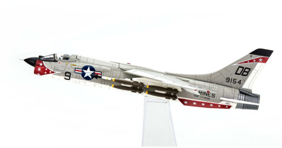 Port side view of the 1/72 scale diecast model Vought F-8E Crusader, in launch configuration, BuNo 149154, tail code DB/9 of VMF(AW)-235 "Death Angles", United States Marine Corps - CW001645 