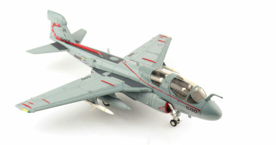 Front starboard side view of the 1/72 scale diecast model Northrop Grumman EA-6B Prowler, BuNo 161350, tail code AA/500. Assigned to VAQ-132 "Scorpions", US Navy, Operation Iraqi Freedom, 2006 - HA5012 