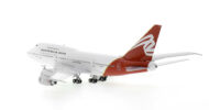 Rear view of the 1/400 scale diecast model of the Boeing 747SP, registration VH-EAB, named "City of Traralgon" in Australia Asia Airlines livery - NG Models NG07036