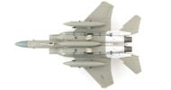 Underside view of the 1/72 scale diecast model McDonnell Douglas F-15C Eagle serial number 84-0025 in the "Mod Eagle Scheme", a "Double MiG Killer" of the 53rd FS "Tigers" 52nd FW USAF, the mid-1990s - Hobby Master HA4532