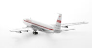 Rear view of the 1/200 scale diecast model of the Boeing 707-1320  named "City Of Darwin", registered  VH-EBH in Qantas " Interim" livery, circa 1961 - Inflight200 IF701QF120P
