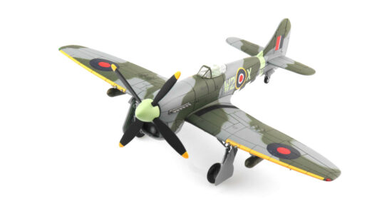Front port side view of the 1/72 scale diecast model Hawker Tempest Mk.V serial number EJ705, squadron code W2-X of No.80 Squadron Royal Air Force - SkyMax SM4008