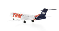 Rear view of the 1/200 scale diecast model of the Fokker 100, registration PT-MRA, in TAM Linhas Aéreas livery - Gemini Jets G2TAM1234