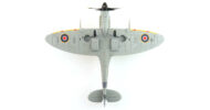 Underside view of the 1/48 scale diecast model of the Supermarine Spitfire Mk.XIVe serial number MV257/JE-J. Flown by Group Captain Johnnie Johnson, Commanding Officer of  No.125 Wing, Royal Air Force - Hobby Master HA7114