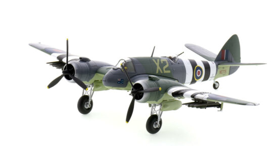 Front port side view of the 1/72 scale diecast model Bristol Beaufighter TF.X s/n NE775/X2 of No. 445 Squadron, Royal Australian Air Force "Anzac Strike Wing" England, June 1944 - Corgi Aviation Archive AA28603