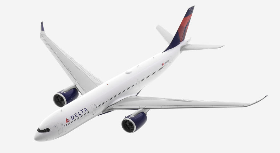 Top view of the 1/200 scale diecast model of the Airbus A330-900 NEO registration N407DX in Delta Air Lines livery - Gemini Jets G2DAL1110