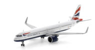 Front port side view of the 1/400 scale diecast model Airbus A321-200NX (ACF), registration G-NOER, in British Airways livery - Gemini Jets GJBAW2115