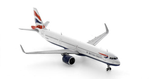 Front starboard side view of the 1/400 scale diecast model Airbus A321-200NX (ACF), registration G-NOER, in British Airways livery - Gemini Jets GJBAW2115