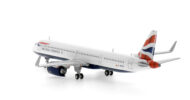 Rear view of the 1/400 scale diecast model Airbus A321-200NX (ACF), registration G-NOER, in British Airways livery - Gemini Jets GJBAW2115