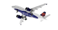 Underside view of the 1/400 scale diecast model Airbus A319-100, registration N371NB in Delta Air Lines livery - Gemini Jets GJDAL2093