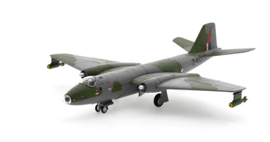 Front port side view of the 1/72 scale diecast model GAF Canberra B.20 s/n A84-240 of No. 2 Squadron, Royal Australian Air Force, Vietnam, 1969 - Corgi Aviation Archive AA34710