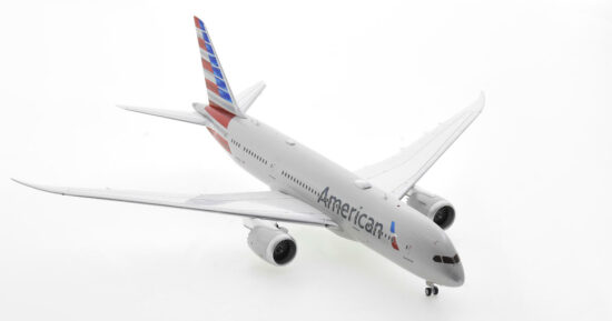 Front starboard side view of the 1/200 scale diecast model of the Boeing 787-8 Dreamliner, registration N880BJ, in American Airlines livery - Inflight200 F788AA1023