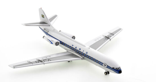Front starboard side view of the 1/200 scale diecast model Sud Aviation SE 210 Caravelle 10R, registration PP-VJD in VARIG livery, circa the early 1960s - Inflight200 IF210VR0723P