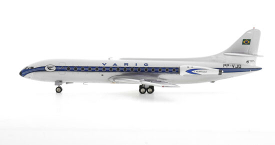 Port side view of the 1/200 scale diecast model Sud Aviation SE 210 Caravelle 10R, registration PP-VJD in VARIG livery, circa the early 1960s - Inflight200 IF210VR0723P