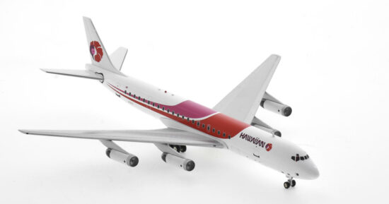 Front starboard side view of the 1/200 scale diecast model Douglas DC-8-62CF registration N1807 in Hawaiian Airlines livery circa the late 1980s - Inflight200 IF862HS0823