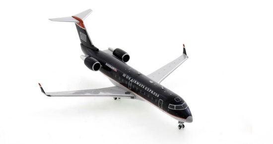 Front starboard side view of the 1/200 scale diecast model of the Bombardier CRJ200LR, registration N406AW in US Airways Express livery - NG Models NG52050